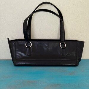 Monsac Original Black Leather Shoulder Bag With Dual Handles & Metal Ring Accent